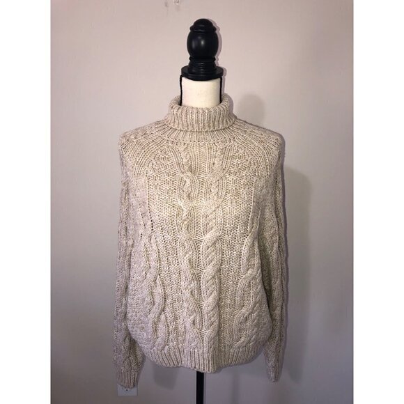 H&M Womens Size S Sweater Turtleneck Wool Blend Beige Oatmeal Long Sleeve Cozy - Picture 7 of 10